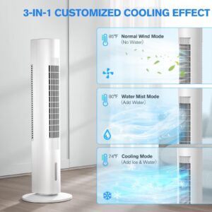 3-IN-1 Windowless Portable Air Conditioners, 35’’ Evaporative Air Cooler w/Remote, 7H Smart Timer & 70° Oscillating, 1.2L Water Tank With 3 Ice Packs, Cooling Tower Fan For Bedroom Living Room Office