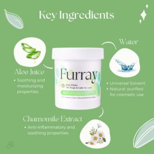 Furray Eye Cleaning Wipes for Dogs and Cats 180 Count | Small-Medium Breeds | Gentle & Effective Gunk & Debris Removal | Reduces Tear Stains | Hypoallergenic, pH-Balanced, Non-Scented with Aloe