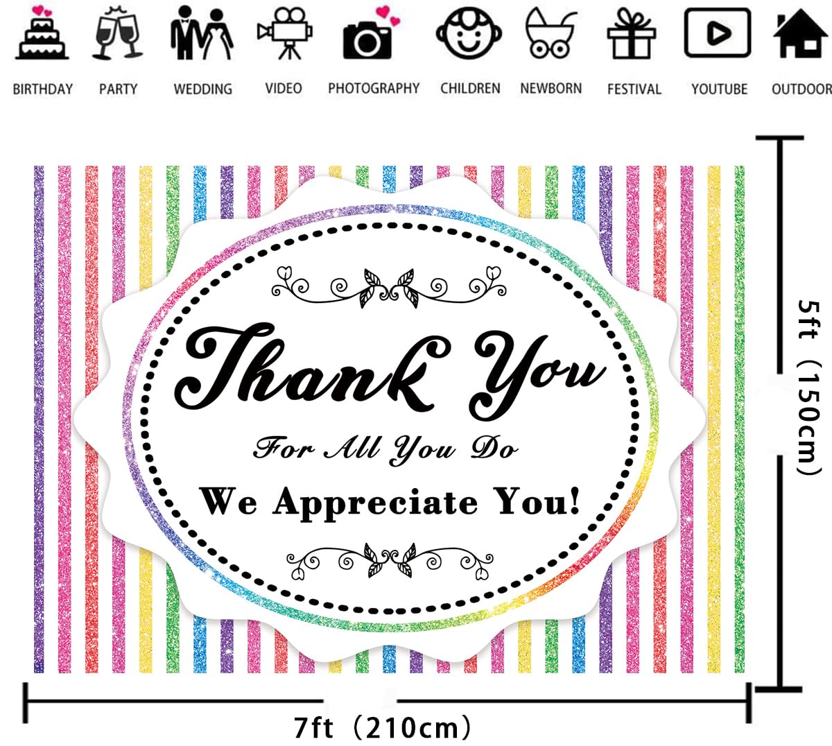 Thank You for All You Do Backdrop 7x5FT We Appreciate You Banner Decoration Congratulations Graduates Photography Background Thanks for Teacher Doctor Nurses Staff Retirement Party Supplies