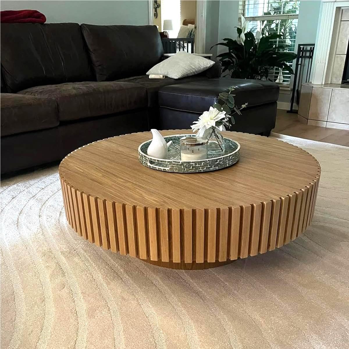 KEVINSPACE Round Coffee Table 31.49" Wood Coffee Table for Living Room Circle Farmhouse Coffee Table Center Table Mid-Century Coffee Table Modern Sofa Side Table Home Furniture Small Space Wood