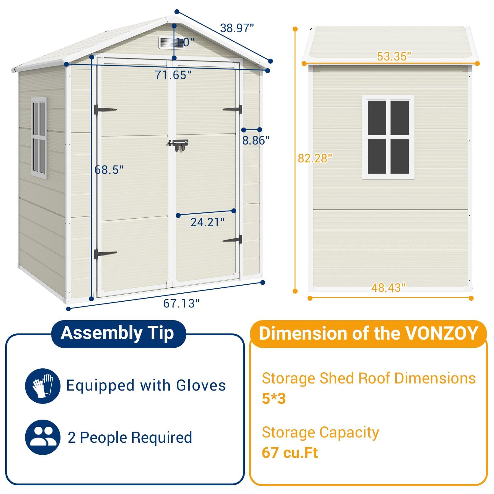 VONZOY Outdoor Storage Shed, 6x4.5 FT Resin Shed with Floor and Lockable Door, Window & Vents, Waterproof Tool Sheds & Outdoor Storage for Bike, Garbage Cans,Garden Accessories, Sandstone