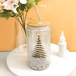 WHEATHUSK 8 Pack Pre Drilled Double Wall Beer Glass Can Shaped Blank Tumblers with Rubber Stopper & Funnel Bamboo Lid & Glass Straws for Snow Globe Glitter DIY 12oz