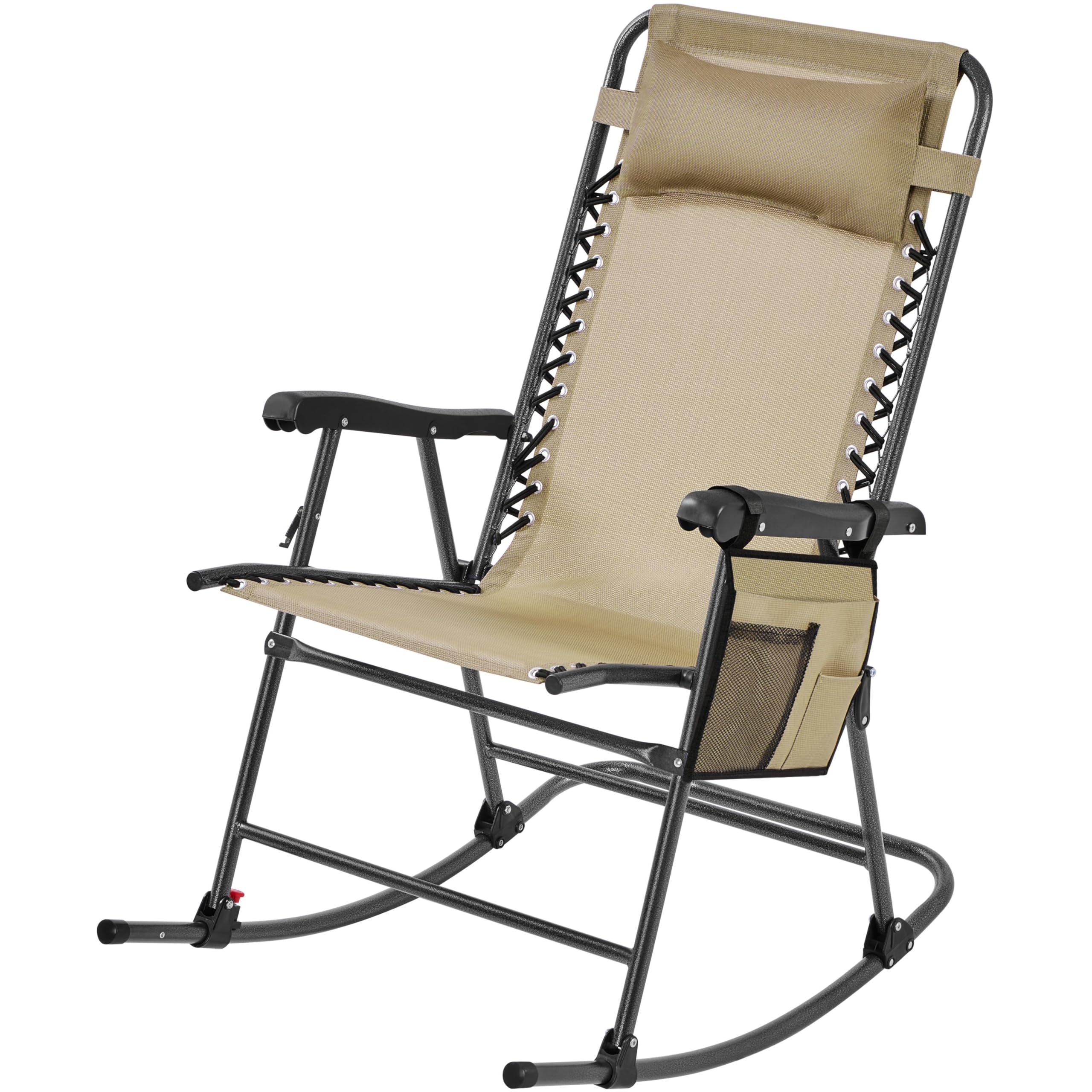 Yaheetech 26in Rocking Chair Outdoor Zero Gravity Folding Chairs Rocking Chairs Foldable Outdoor Lounge Chair for Outside Lawn with Cupholder/Pillow Ergonomic Design for Rest, Beige