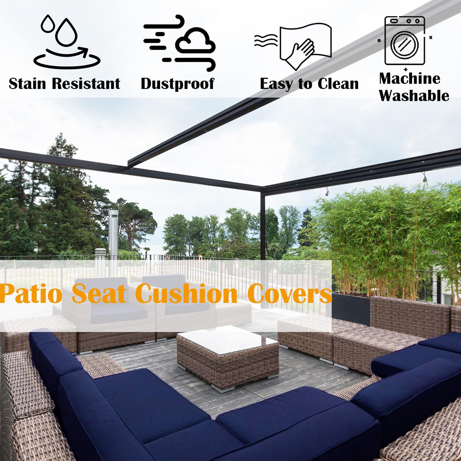 SK Studio Patio Cushion Covers Replacement, 2 Pack Waterproof Outdoor Furniture Seat Cushion Slipcover with Zipper for Garden and Backyard, Red 2