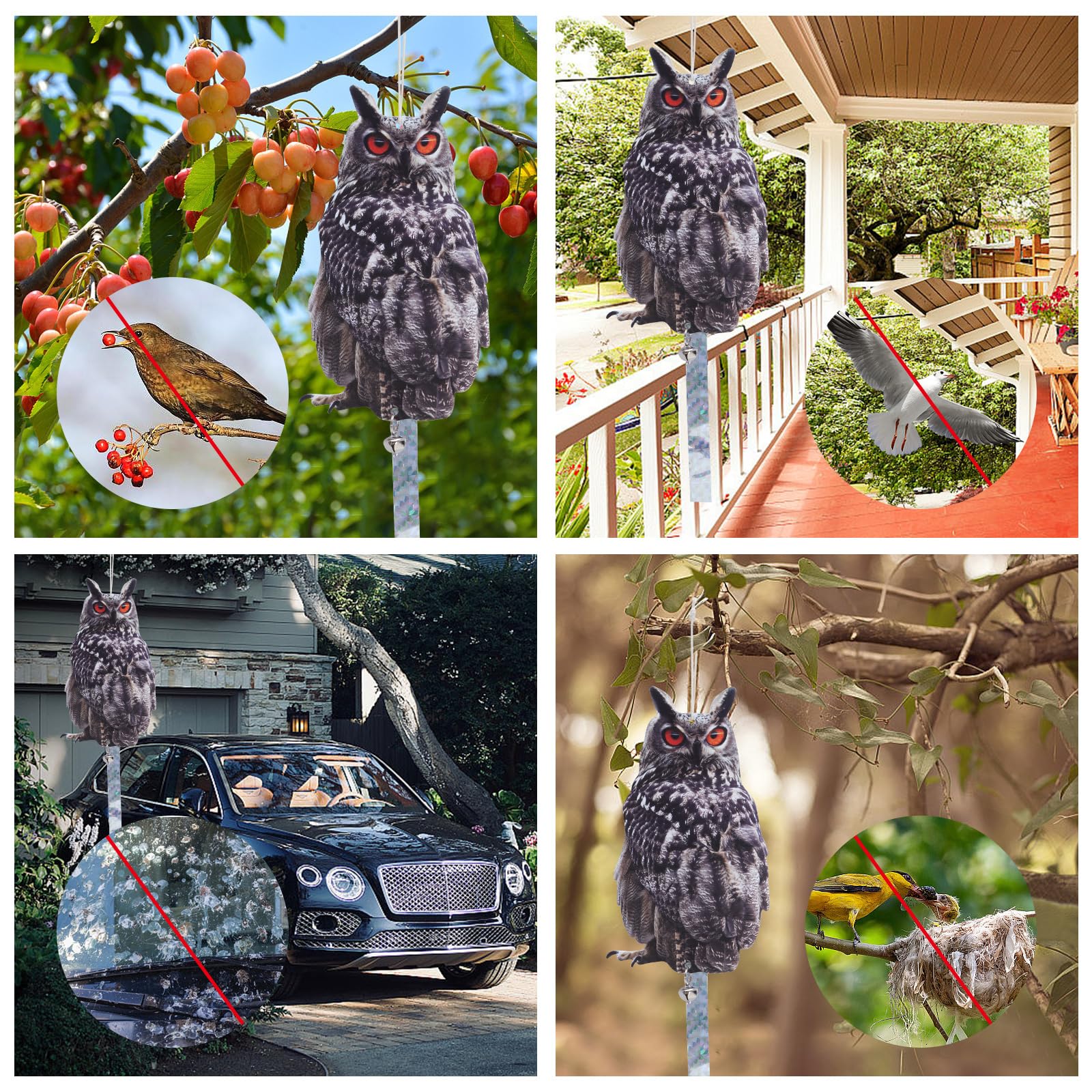 Owl Scarer for Gardens, 2Pack Fake Owl Hanging Effective Cardboard Owl Deterrent for Garden Patio Windows