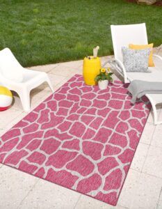 unique loom outdoor safari collection area rug - giraffe (2' x 3' rectangle magenta/ivory)