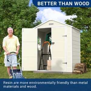 VONZOY Outdoor Storage Shed, 6x4.5 FT Resin Shed with Floor and Lockable Door, Window & Vents, Waterproof Tool Sheds & Outdoor Storage for Bike, Garbage Cans,Garden Accessories, Sandstone