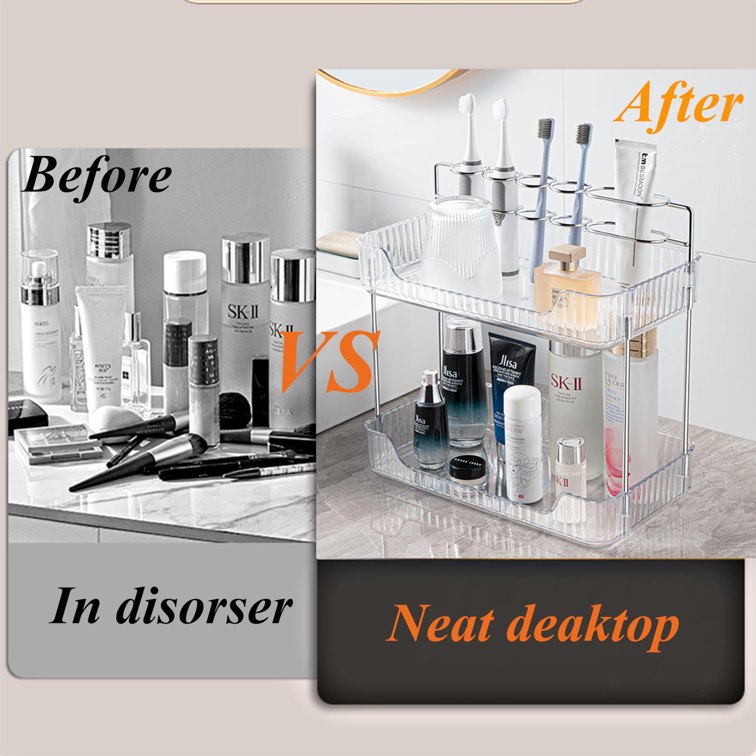 YCJYZLF Bathroom Counter Organizer Countertop Shelf, Perfume Organizer for Dresser, Vanity Organizer Trays, Skincare Organizers, Makeup Cosmetic Storage,Makeup Organizer Countertop(2 Tiers-Clear Pro)