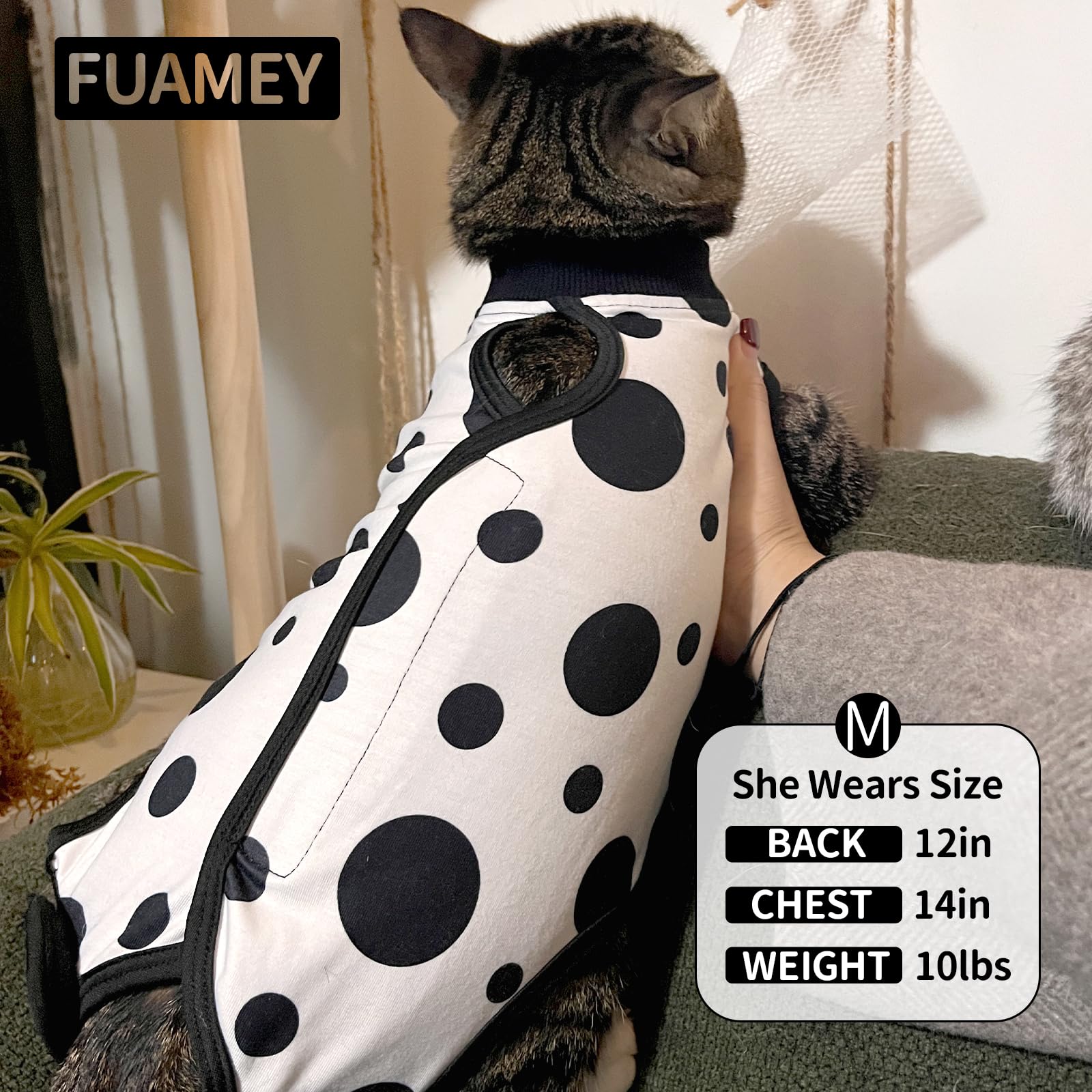 FUAMEY Cat Recovery Suit for Cats Spay,Cat Onesie Abdominal Wounds Surgical Shirts Kitten Skin Protection Bodysuit Cat Anti Licking Wear Female Cats Weaning Clothes Alternative to Cone Black Dot XS