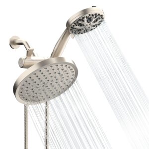 SparkPod Dual Shower Head - 8'' High Pressure Rain Shower Heads with Handheld Spray Combo - Rainfall, Handheld & Dual Mode - Easy Install 3-Way Showerhead with Hose & Holder (Elegant Brushed Nickel)