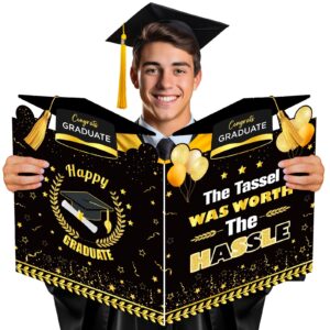 jumbo graduation greeting card 25 x 16 inch giant class of 2024 graduation guest book black gold congrats graduate gift the tassel was worth the hassle signature card for graduation party decorations