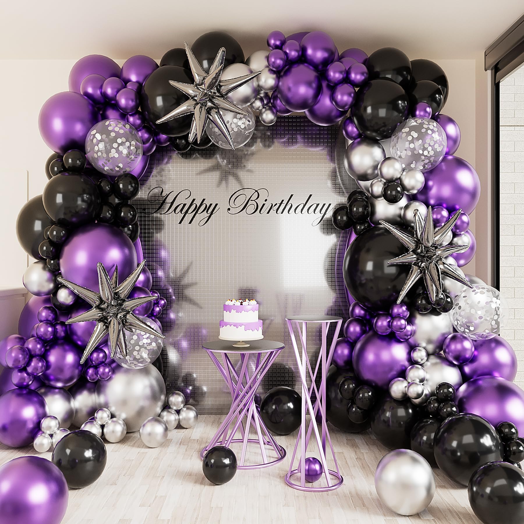 Aooxpok Metallic Purple Balloon Garland Arch Kit,146Pcs Metallic Purple Balloon Sliver Confetti Balloon for Graduation Baby Shower Birthday Wedding Gender Reveal Party Decorations