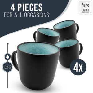 PURE LIVING INTERIOR DESIGN Stoneware Coffee Mugs Set of 4, Stylish Coffee Mug Set modern petrol-blue, 14.5 Oz Coffee Cups Ceramic, Dishwasher and Microwave Safe Mug, Ceramic Mug, Coffee Cup Set