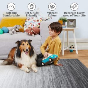 Zacoo Area Rugs 9x12 Living Room Machine Washable Rugs Grey Ombre Rug Throw Rugs Non Slip Rugs for Bedroom Soft Rug with Rubber Backing Stain Resistant Carpet Large Rug 9'x12' Grey