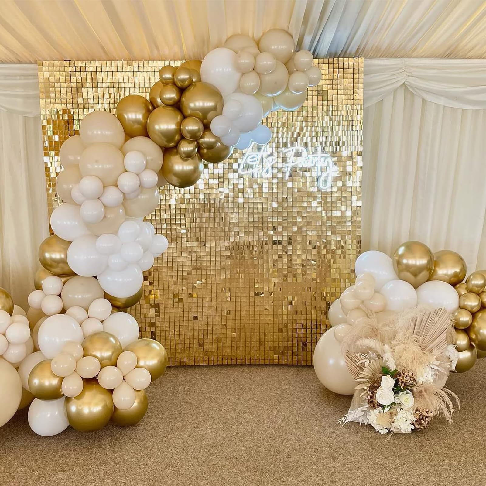 PatiCool Metallic Gold Balloons - 12 inch 100pcs Latex - Chrome Gold Balloons with 2 Ribbons, Golden Balloons for Birthday Party, Graduations, Wedding, Baby Shower Decorations