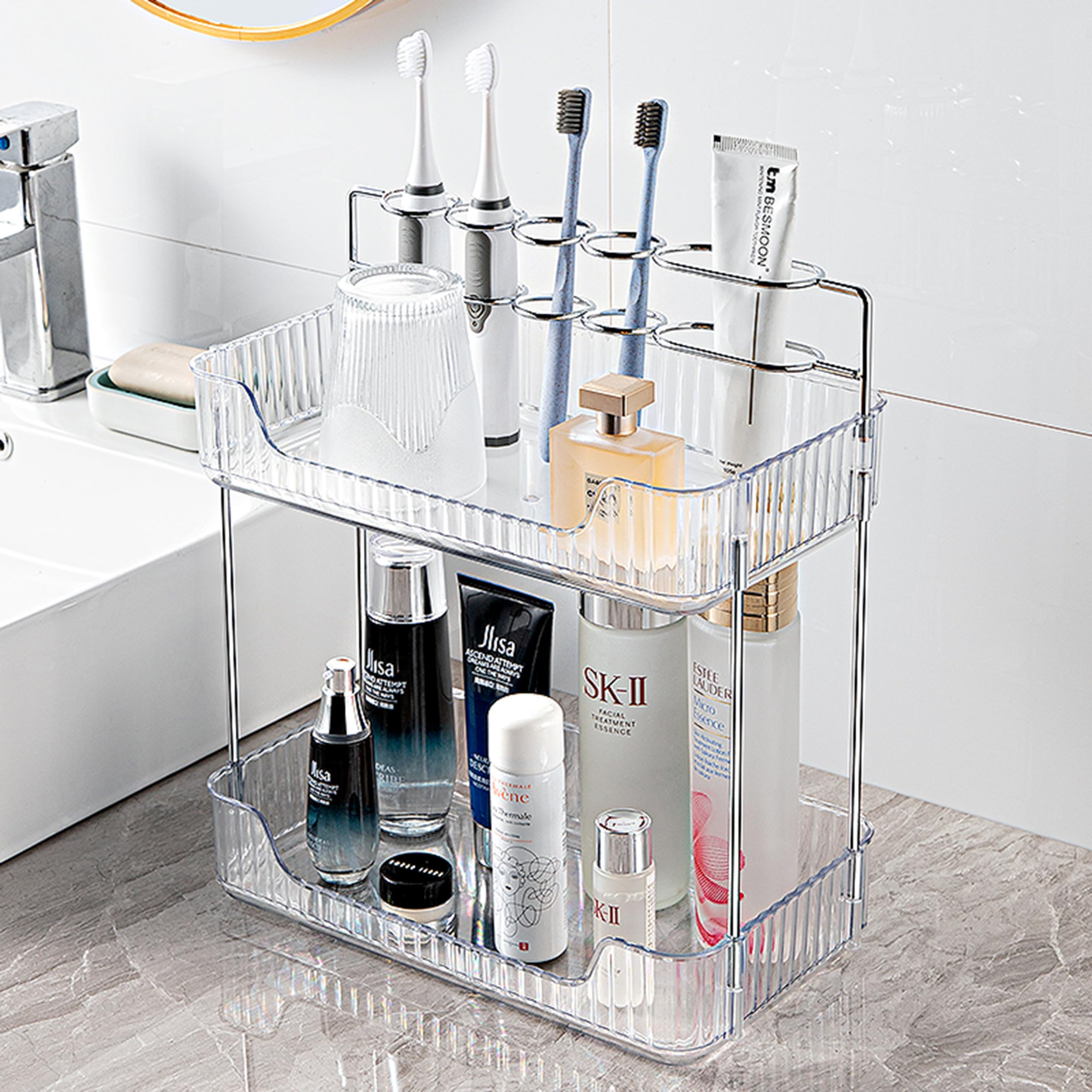 YCJYZLF Bathroom Counter Organizer Countertop Shelf, Perfume Organizer for Dresser, Vanity Organizer Trays, Skincare Organizers, Makeup Cosmetic Storage,Makeup Organizer Countertop(2 Tiers-Clear Pro)