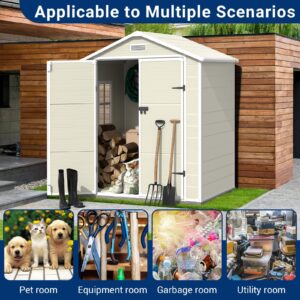 VONZOY Outdoor Storage Shed, 6x4.5 FT Resin Shed with Floor and Lockable Door, Window & Vents, Waterproof Tool Sheds & Outdoor Storage for Bike, Garbage Cans,Garden Accessories, Sandstone