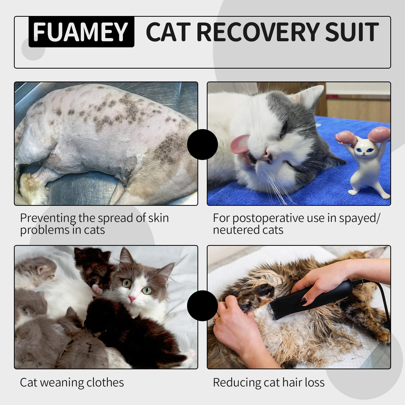 FUAMEY Cat Recovery Suit for Cats Spay,Cat Onesie Abdominal Wounds Surgical Shirts Kitten Skin Protection Bodysuit Cat Anti Licking Wear Female Cats Weaning Clothes Alternative to Cone Black Dot XS