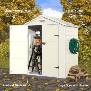 VONZOY Outdoor Storage Shed, 6x4.5 FT Resin Shed with Floor and Lockable Door, Window & Vents, Waterproof Tool Sheds & Outdoor Storage for Bike, Garbage Cans,Garden Accessories, Sandstone