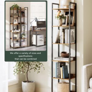 bresurv 6-Tier Bookshelf, Narrow Bookcase with Open Shelves, Talll Book Shelf Coner Shelf for Living Room, Bedroom, Home Office, Study, Bathroom,11.5 x 15.7 x 72.6 Inches, Rustic Brown and Black