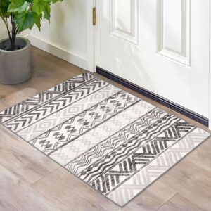 lansny moroccan entryway rug indoor 2x3 washable rug non-slip vintage soft small area rug beige grey kitchen mats accent thin soft print faux wool floor carpet throw rugs for entrance bedroom office