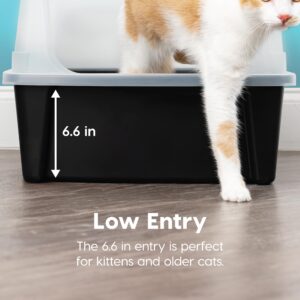 IRIS USA Extra Large Cat Litter Box, Open Top Litter Box for Big Cats and Multi-Cat Households, High Sided Scatter Shield, Easy to Clean, Black