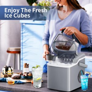 Antarctic Star Countertop Ice Maker, 26 lbs in 24Hrs, 9 Ice Cubes Ready in 6 Mins, Portable Ice Machine with Self-Cleaning, One -Click Button, 2 Sizes of Bullet Ice, for Home/Kitchen/Office/Dorm, Grey