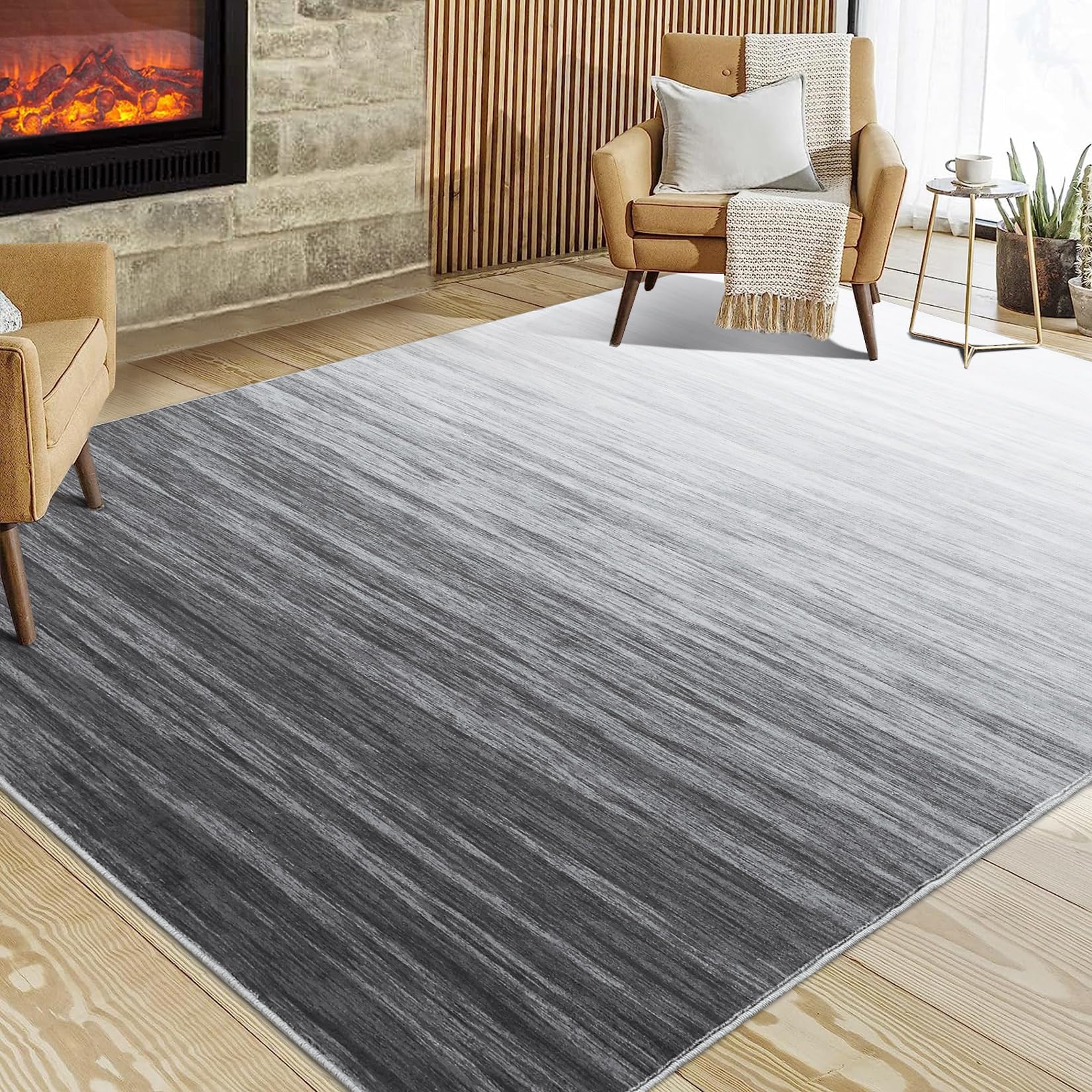 Zacoo Area Rugs 9x12 Living Room Machine Washable Rugs Grey Ombre Rug Throw Rugs Non Slip Rugs for Bedroom Soft Rug with Rubber Backing Stain Resistant Carpet Large Rug 9'x12' Grey