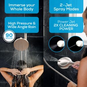 SparkPod Dual Shower Head - 8'' High Pressure Rain Shower Heads with Handheld Spray Combo - Rainfall, Handheld & Dual Mode - Easy Install 3-Way Showerhead with Hose & Holder (Elegant Brushed Nickel)