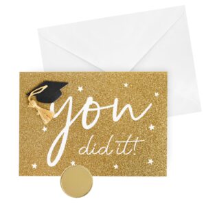 gifting giggles happy graduation card - congratulations graduate card for college or high school - for him or her - men or women - golden sparkle card with 3d cap design