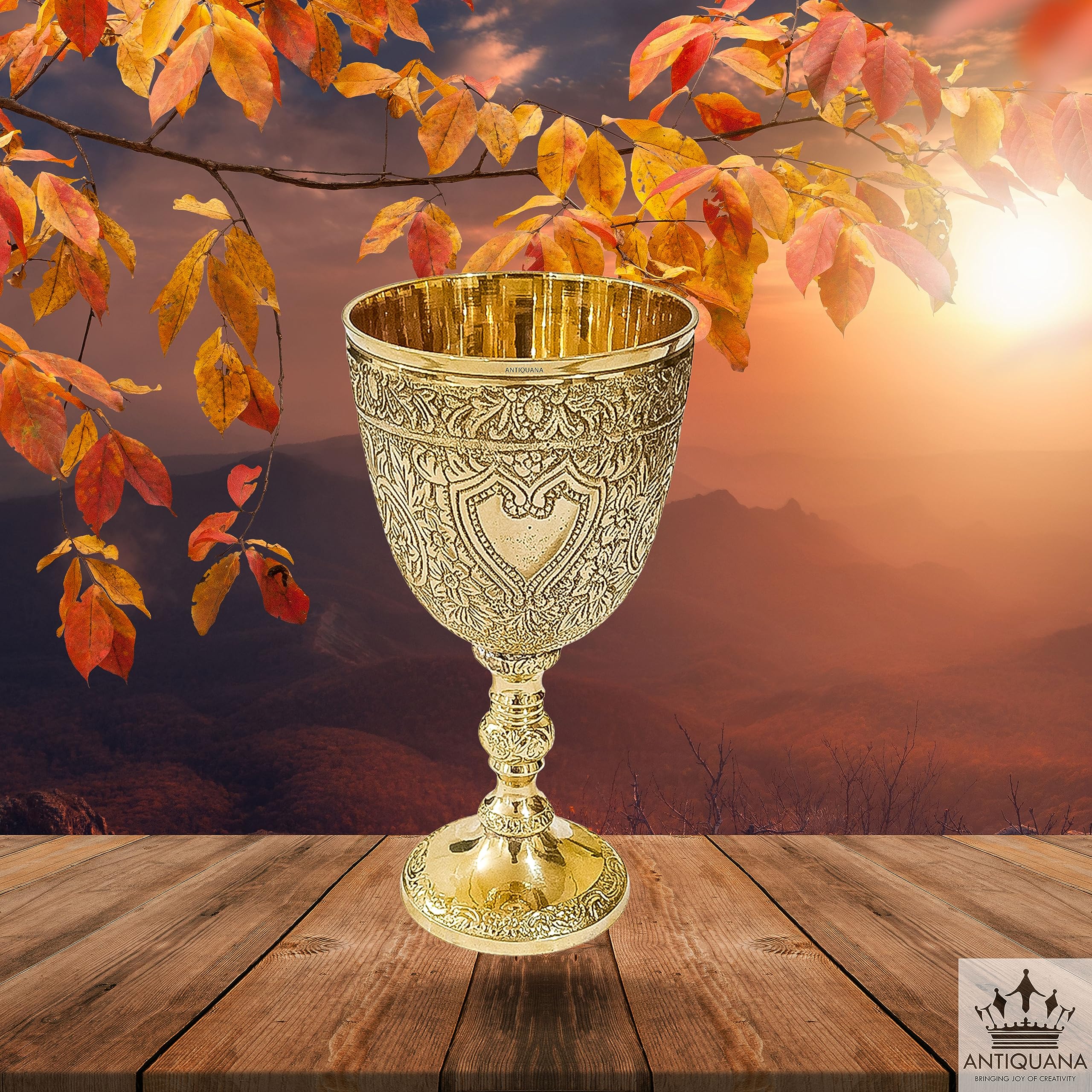 ANTIQUANA Royal Wine Goblet Solid Brass Handmade Premium Wine Cup Medieval Decor Gothic Chalice Ancient Elegant Wine Goblet (Pack of - 1)