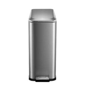 13 gallon tall kitchen garbage can, hands-free stainless steel trash can with lid soft close, step pedal, slim rectangular fingerprint-resistant kitchen trash can with removable inner bucket