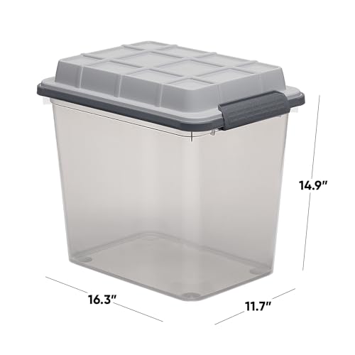 Curver Set of 3 Latch PRO Heavy Duty, Water Resistant Plastic Organization and Storage Box with Extra Capacity Latching Lid, Transparent Grey