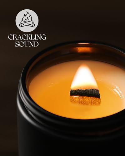 AOOVOO Scented Candles for Men - Rose & Sandalwood Candles for Home Scented | Crackling Wood Wick Soy Candles | Strong Fragranced Masculine Black Candle Gift for Women & Men, 9oz