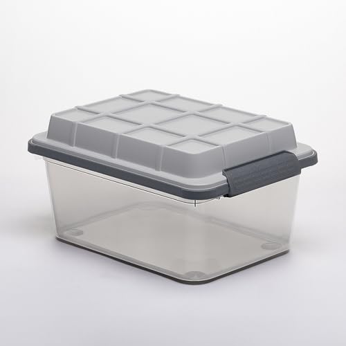 Curver Set of 3 Latch PRO Heavy Duty, Water Resistant Plastic Organization and Storage Box with Extra Capacity Latching Lid, Transparent Grey