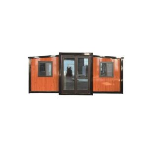 generic house-ports expandable and prefabricated container house 15ftx20ft home kit with windows and doors for living/office/garage/extra space/hotels, brown on black