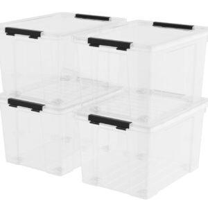 Taysisiter 40 Quart Plastic Clear Latching Bin with Lid, Plastic Storage Box with Wheels, 4 Packs