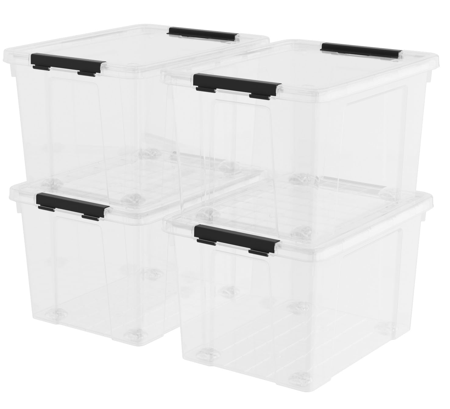 Taysisiter 40 Quart Plastic Clear Latching Bin with Lid, Plastic Storage Box with Wheels, 4 Packs