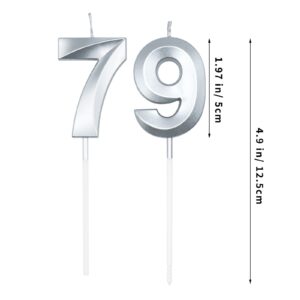 Silver 79th & 97th Birthday Candles for Cakes, Number 79 97 Candle Cake Cupcake Topper for Birthday Anniversary Party Decoration