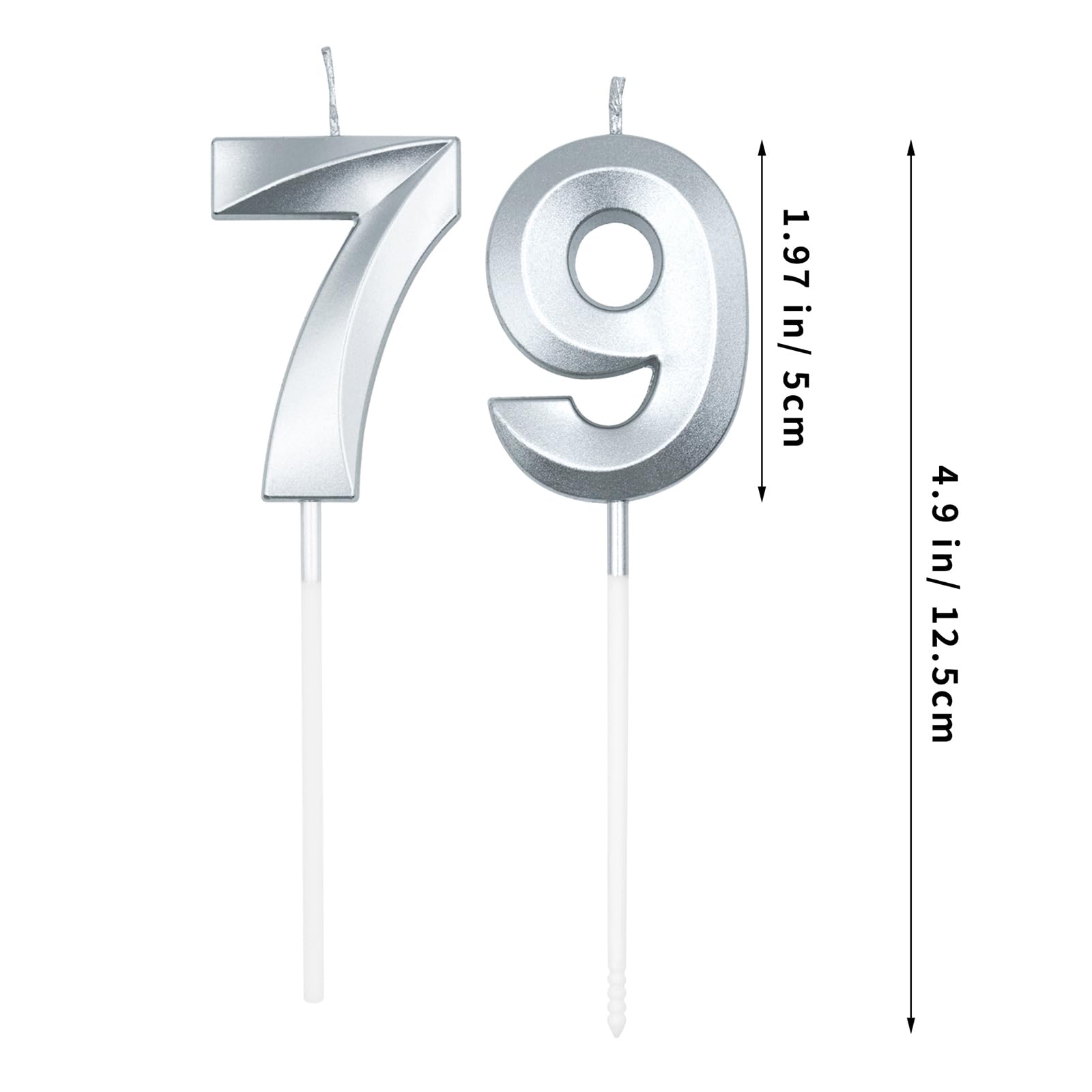 Silver 79th & 97th Birthday Candles for Cakes, Number 79 97 Candle Cake Cupcake Topper for Birthday Anniversary Party Decoration