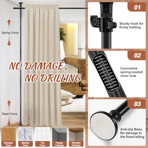 Room Divider Curtain Rod, No Drilling Tension Rod Room Dividers for Partitions, 28-70inch(W) 4-10ft (H) Adjustable Heavy Duty Floor to Ceiling Wall Divider Hanging Curtains for Separation Matte Black