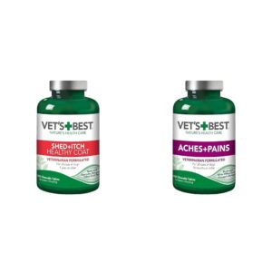 vet's best healthy coat shed & itch relief dog supplements & aches + pains dog supplement - vet formulated for dog occasional discomfort and hip and joint support - 150 count (pack of 1)