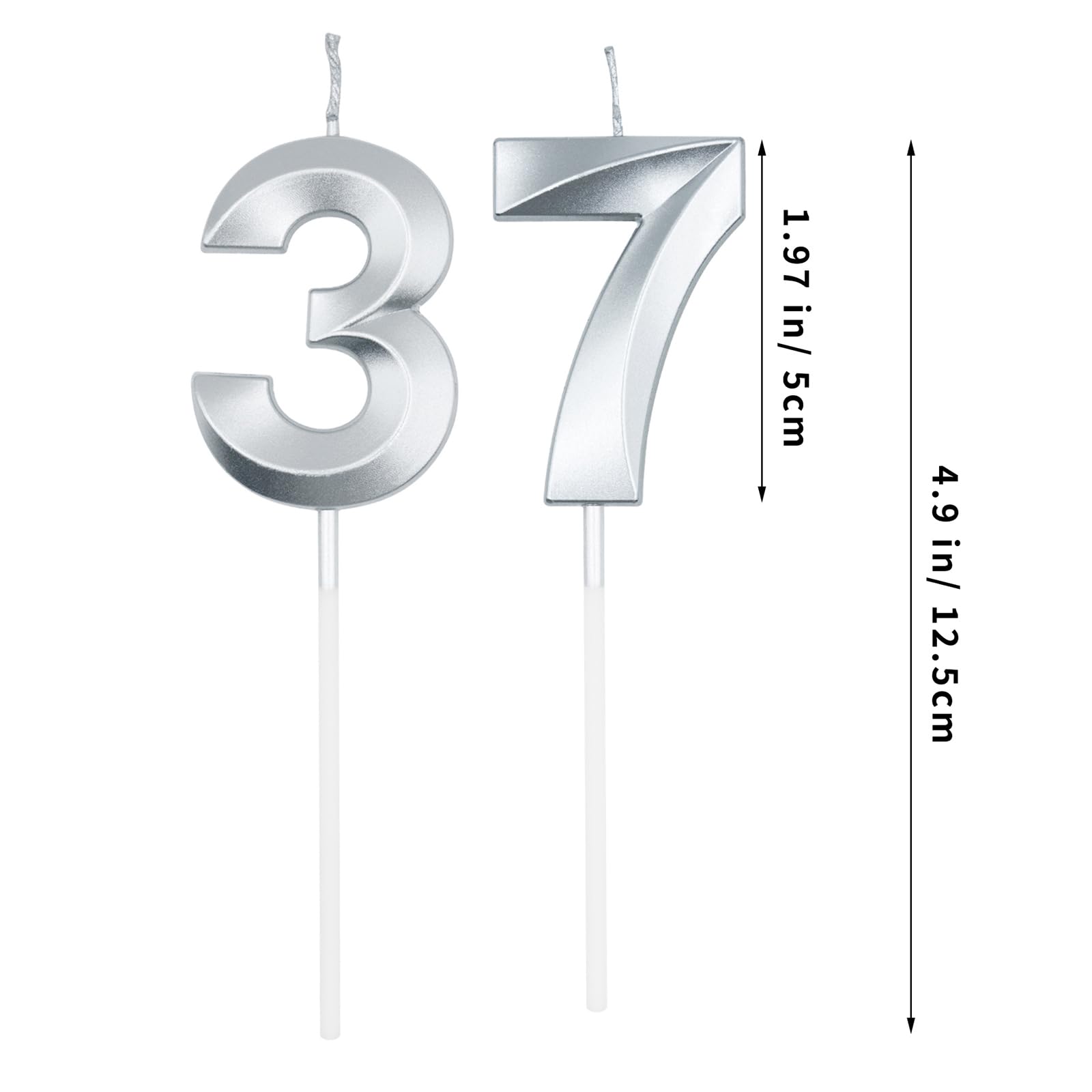 Silver 37th & 73rd Birthday Candles for Cakes, Number 37 73 Candle Cake Cupcake Topper for Birthday Anniversary Party Decoration