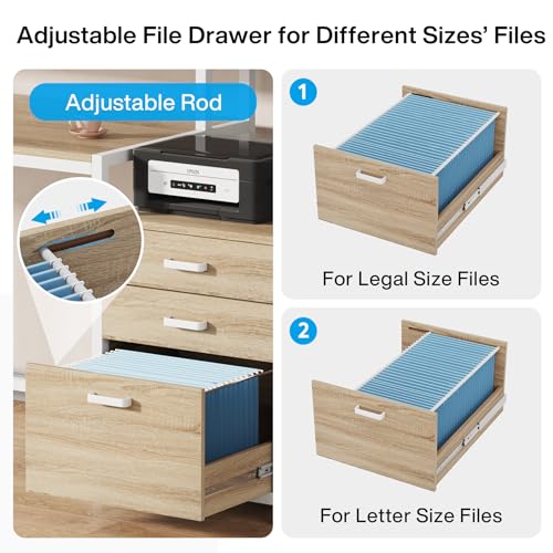 LITTLE TREE 63 Inch Computer Desk with File Drawer Cabinet, Home Office Desks with Ergonomic Monitor Stand