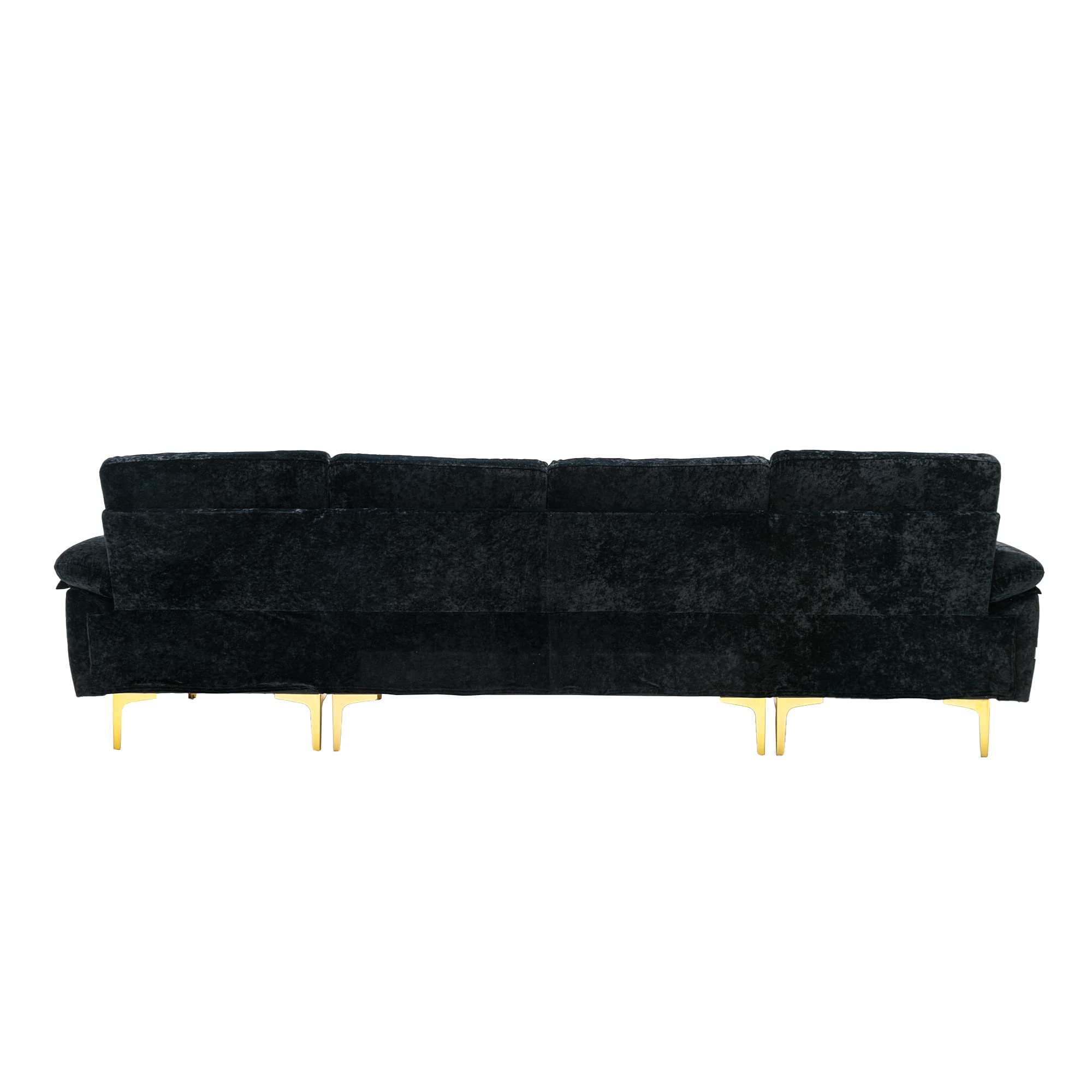 OUYESSIR U-Shaped Sectional Sofa Couch, 4 Seat Sofa Set for Living Room, Convertible L-Shaped Velvet Couch Set with Chaise Lounge, Ottoman and Pillows,114 inches (Black)