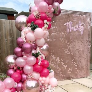 Bezente Pink Balloons Set,60pcs 12 inch Metallic Pink Pearl Pink Hot Pink Pastel Pink Latex Balloons Kit for Birthday,Wedding,Baby Shower,Princess Theme Party Decorations