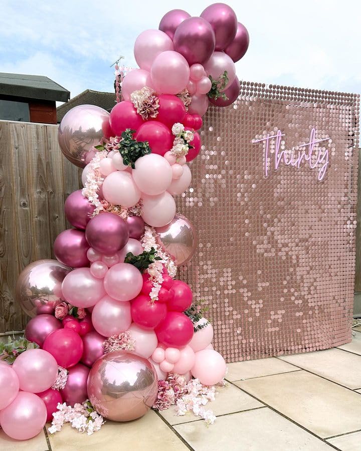 Bezente Pink Balloons Set,60pcs 12 inch Metallic Pink Pearl Pink Hot Pink Pastel Pink Latex Balloons Kit for Birthday,Wedding,Baby Shower,Princess Theme Party Decorations