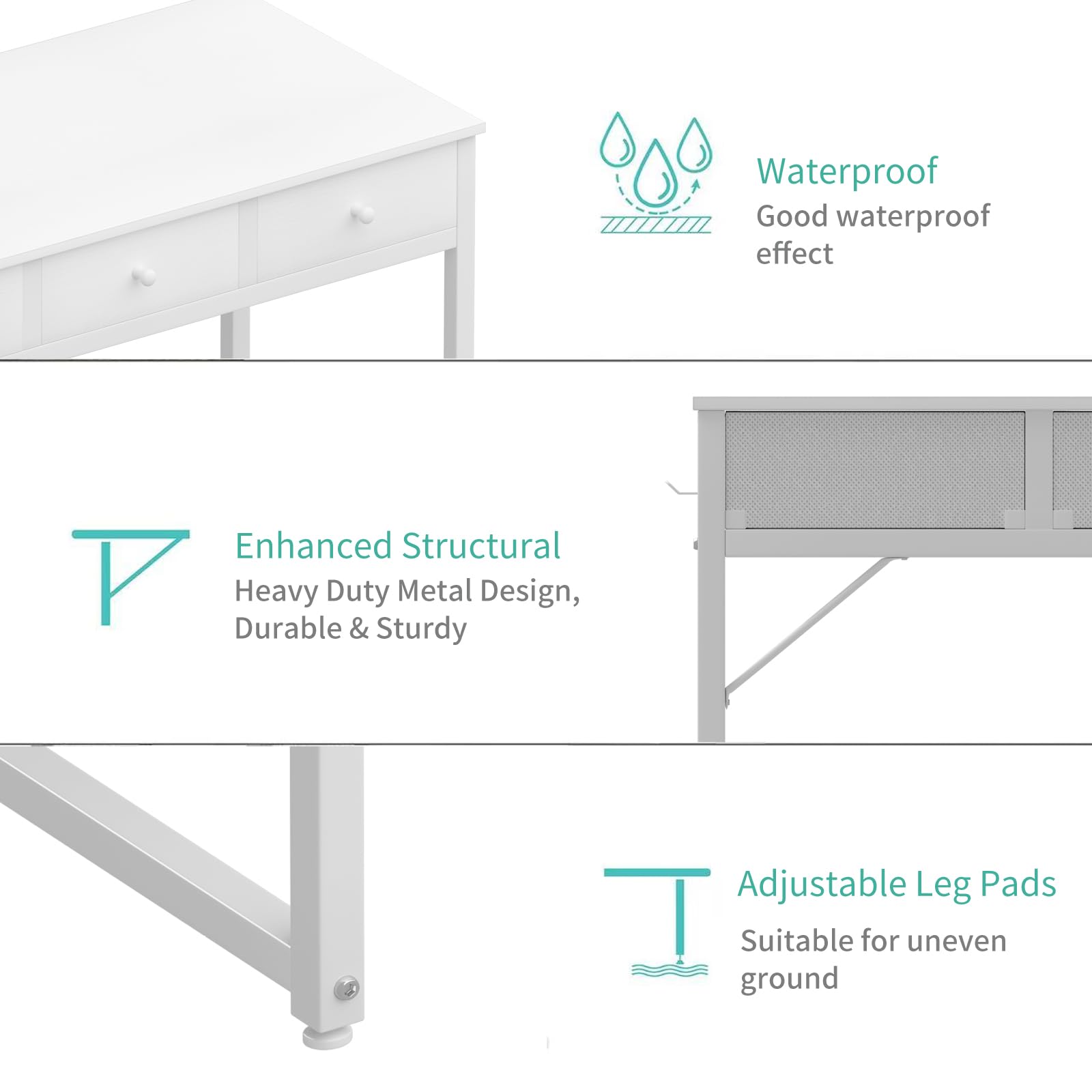 Lufeiya White Makeup Vanity Desk with Mirror and Lights, 40 inch Make Up Vanity Desks with Fabric Drawers & Power Outlet, Dressing Table and Chair Set for Girls Bedroom, White