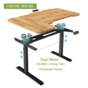 Radlove Dual Motors Height Adjustable 59'' L Shaped Electric Standing Desk with Curved Design Stand Up Table 4 Memory Keys, Computer Desk Splice Board Home Office Desk,Light Brown Top