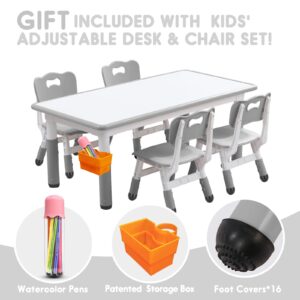 JIAOQIU Kids Table and Chair, Toddler Table and Chair Set, Adjustable Kids Table, Non-Slip Table Legs&Organizer, Graffiti Desktop, Suitable for Kids Table and Chairs Ages 3-12